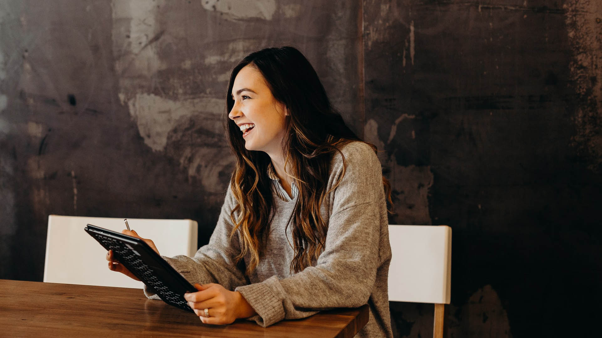 Smiling woman investing